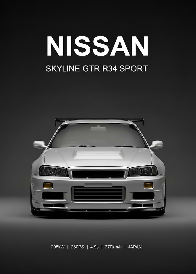silver Nissan Skyline GT-R R34 Sport poster