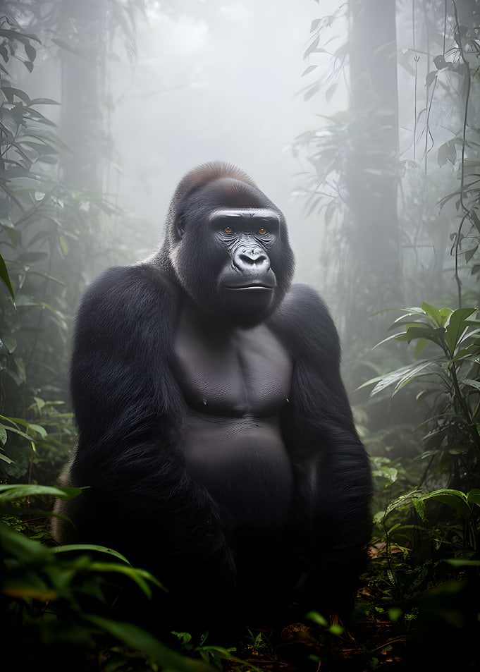 Majestic Gorilla in Misty Forest