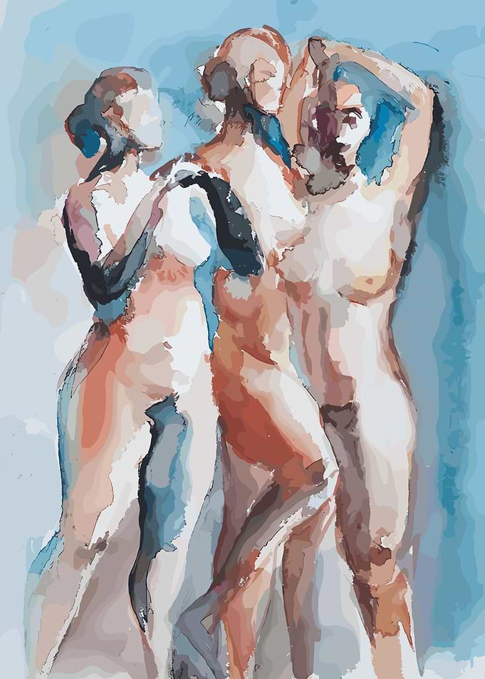 Three Nude Figures in Watercolor