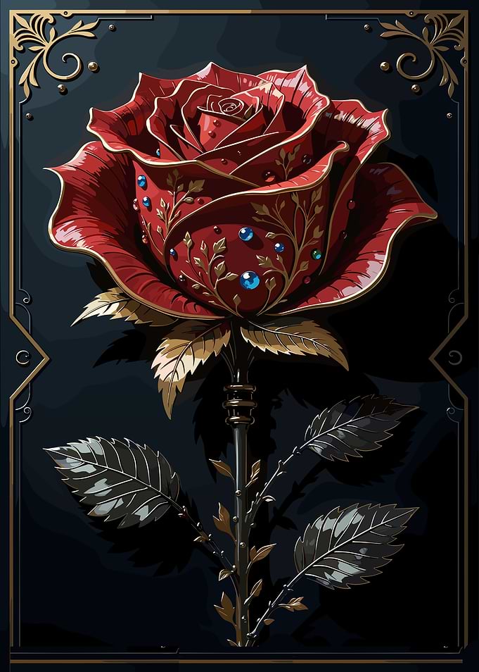 Ornate Red Rose with Gems