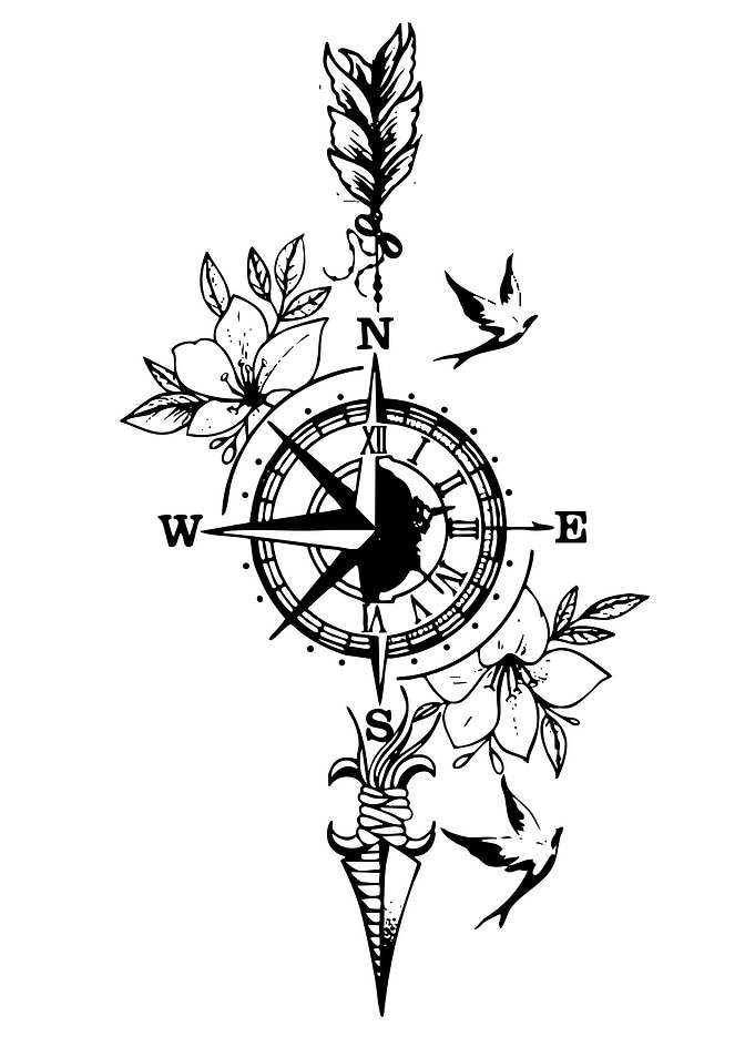 Compass with Flowers and Birds