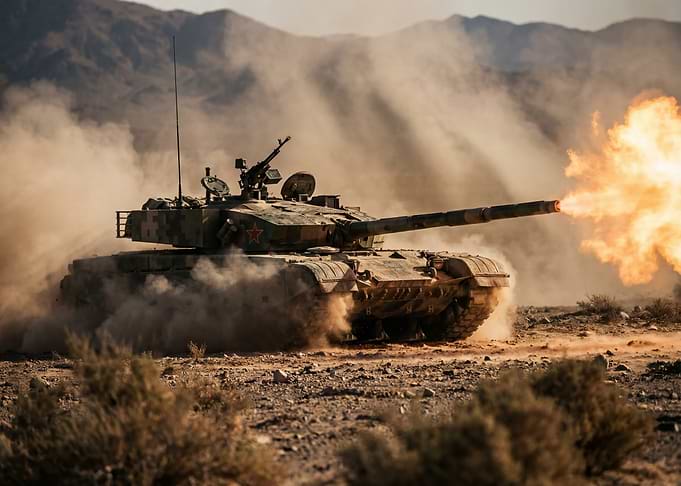 Tank Firing in Desert