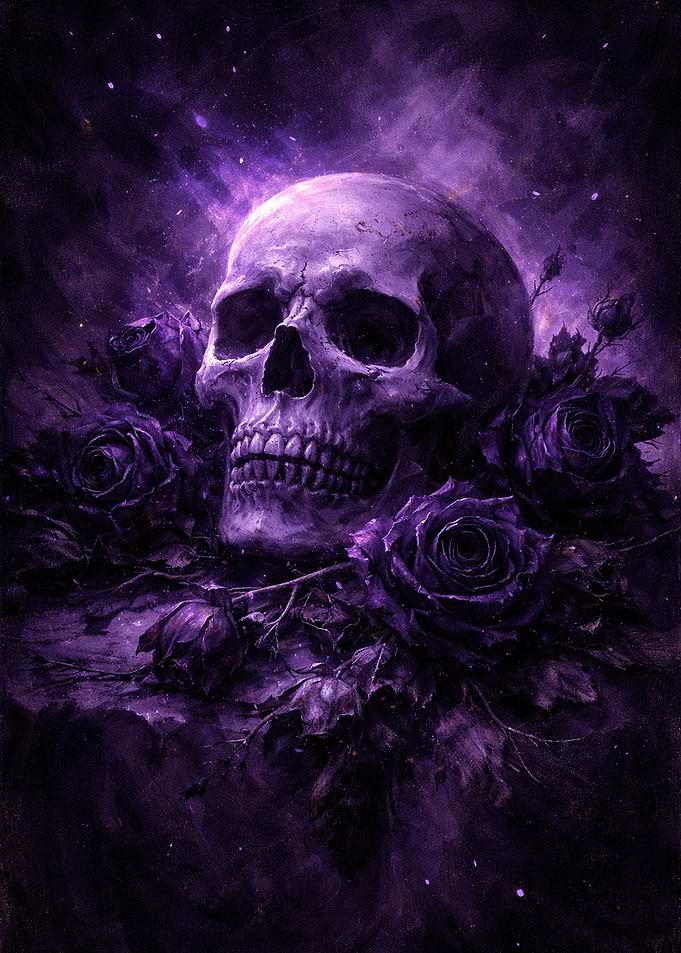 Gothic Skull with Purple Roses