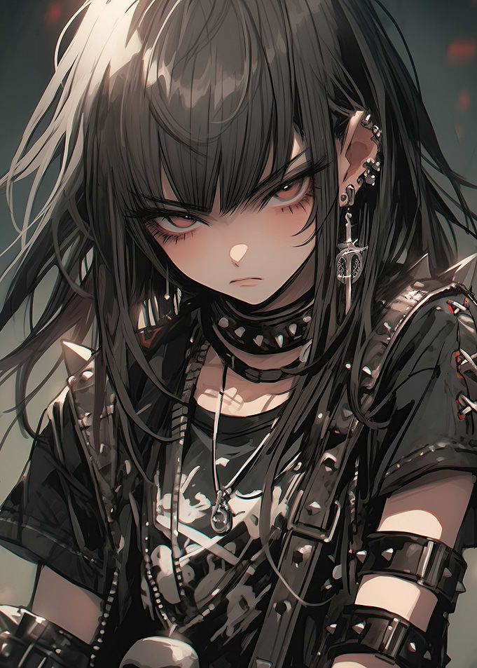 Gothic Anime Girl with Spiked Accessories