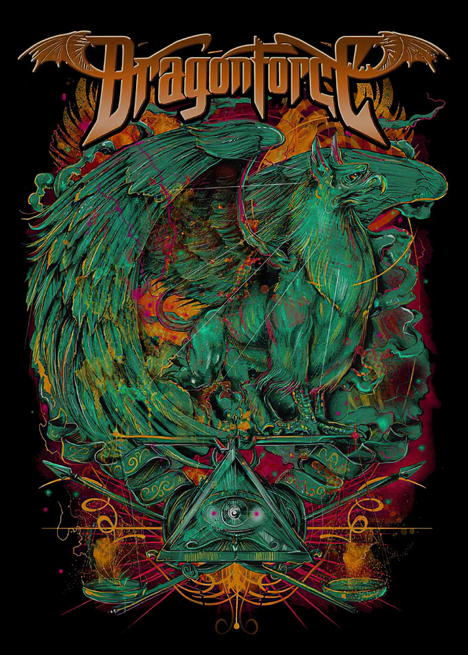 DragonForce Band Logo with Griffin and Eye of Providence