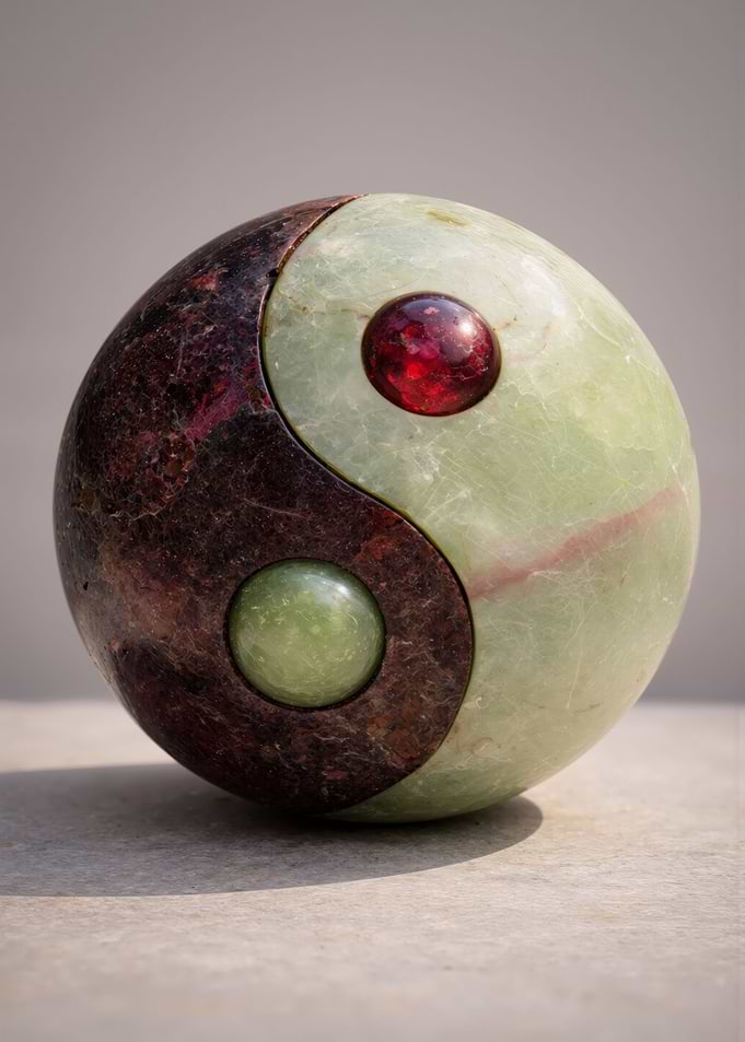 Ruby Yin Yang Sphere Jade Sculpture