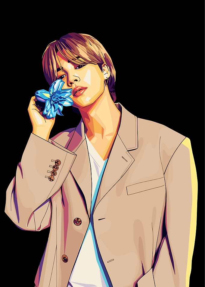 Jimin with Blue Flower Pop Art