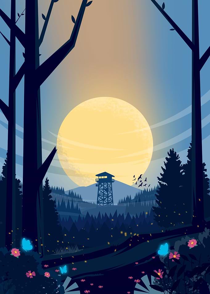 Fire Tower Landscape at Sunset