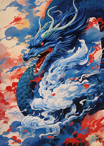 Blue Dragon Amidst Clouds