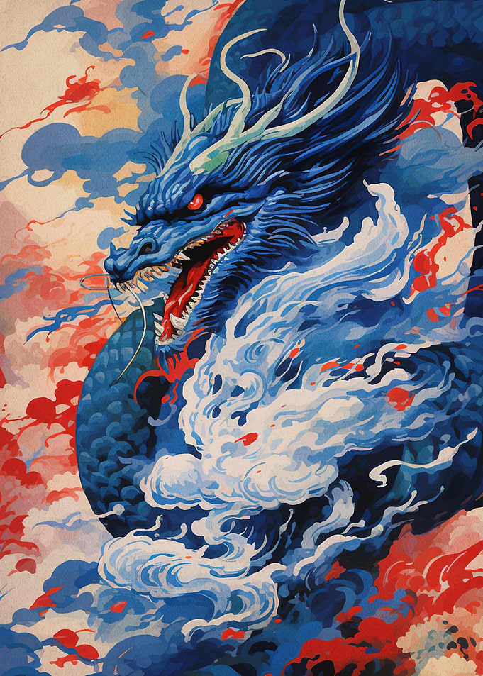 Blue Dragon Amidst Clouds