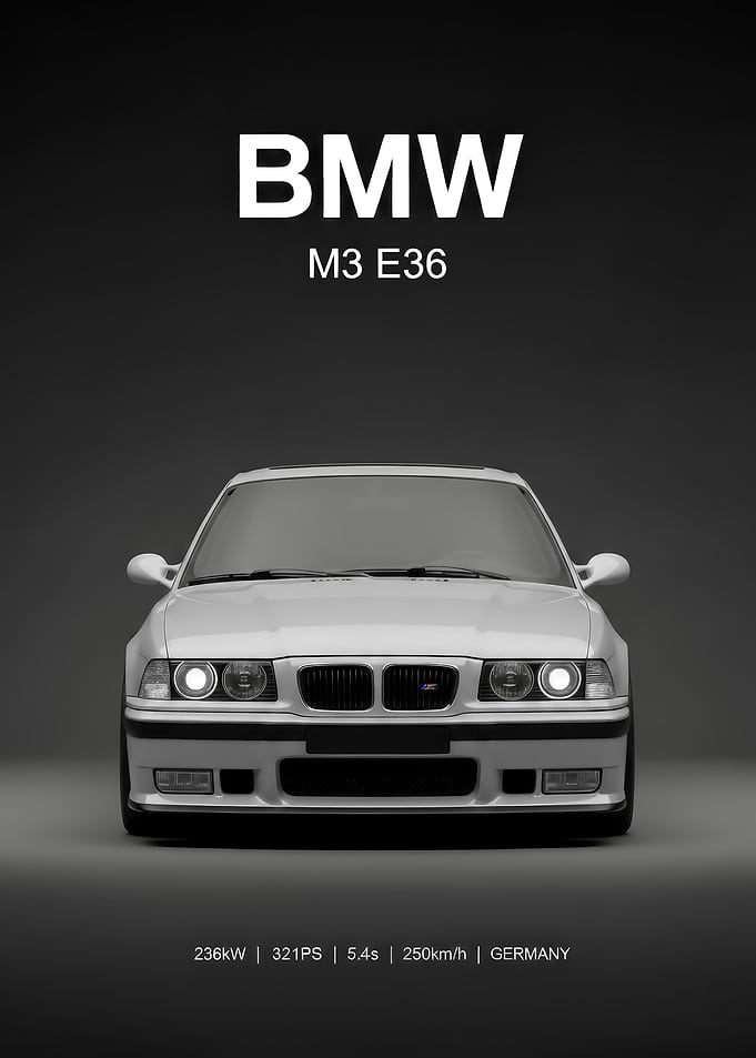 silver BMW M3 E36 Front View