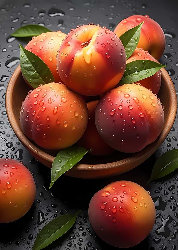 Wet Peaches in a Bowl