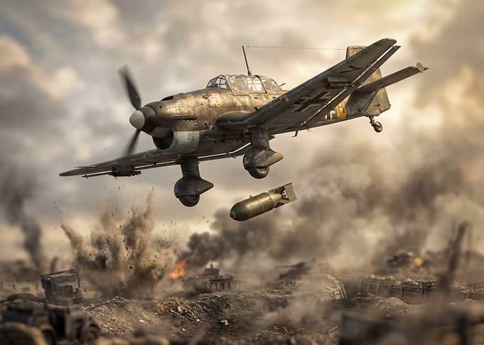 WWII Bomber Dropping a Bomb