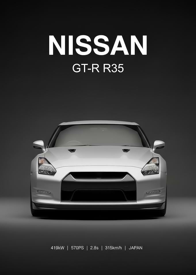 silver Nissan GT-R R35 poster