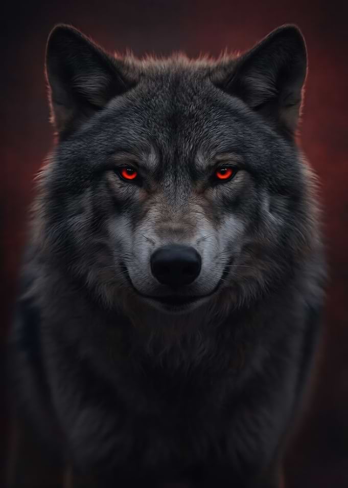 Wolf with glowing red eyes
