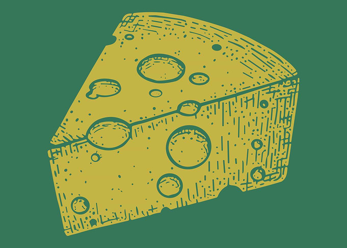 Swiss Cheese Poster, Vintage Cheese Slice Illustration Print, Kitchen Wall Art Decor