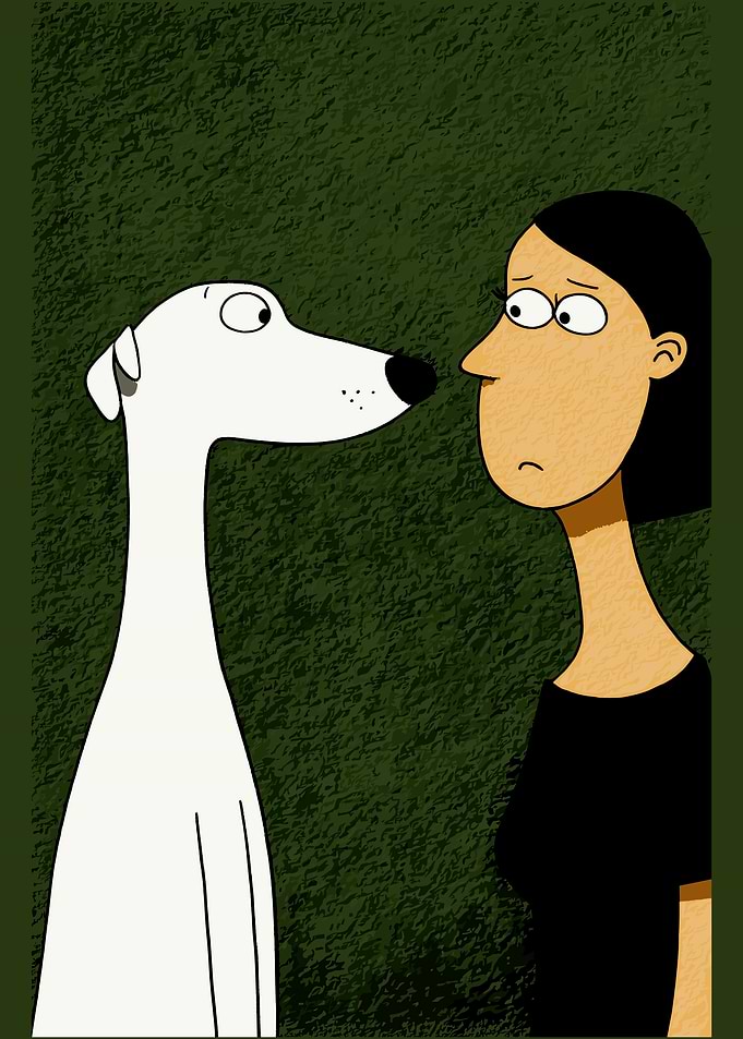 Dog and Woman looking at each other