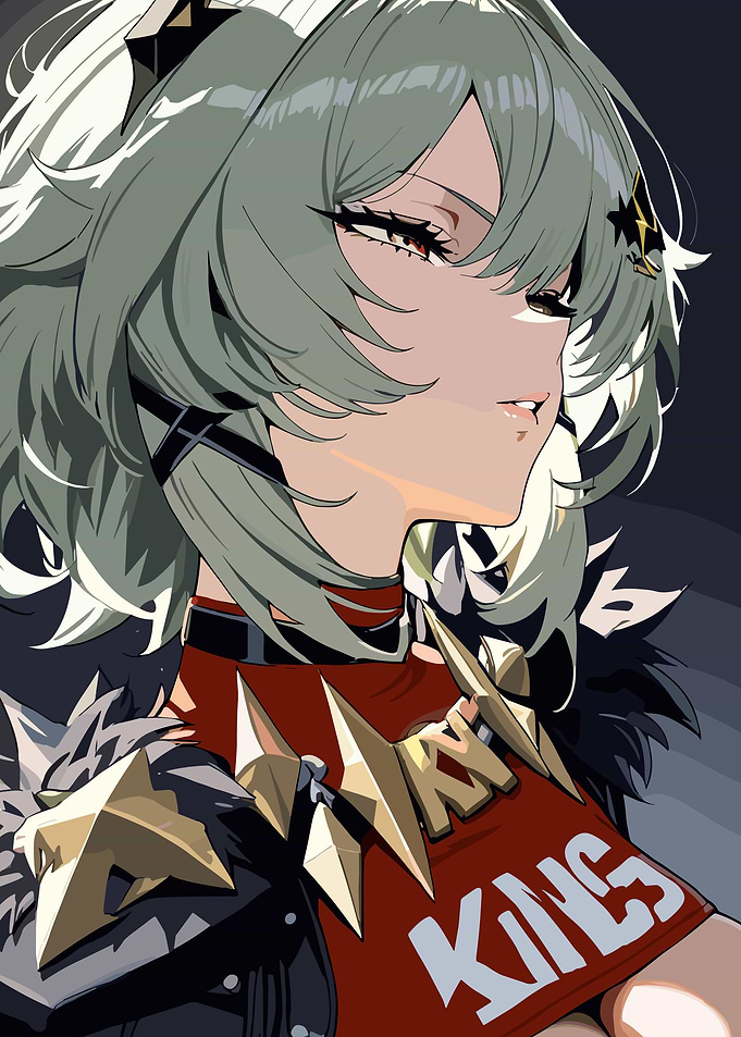 Anime Girl with Green Hair and Spiky Armor