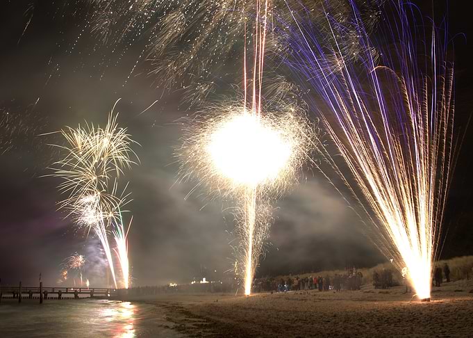 Spectacular Fireworks Display Over Beach