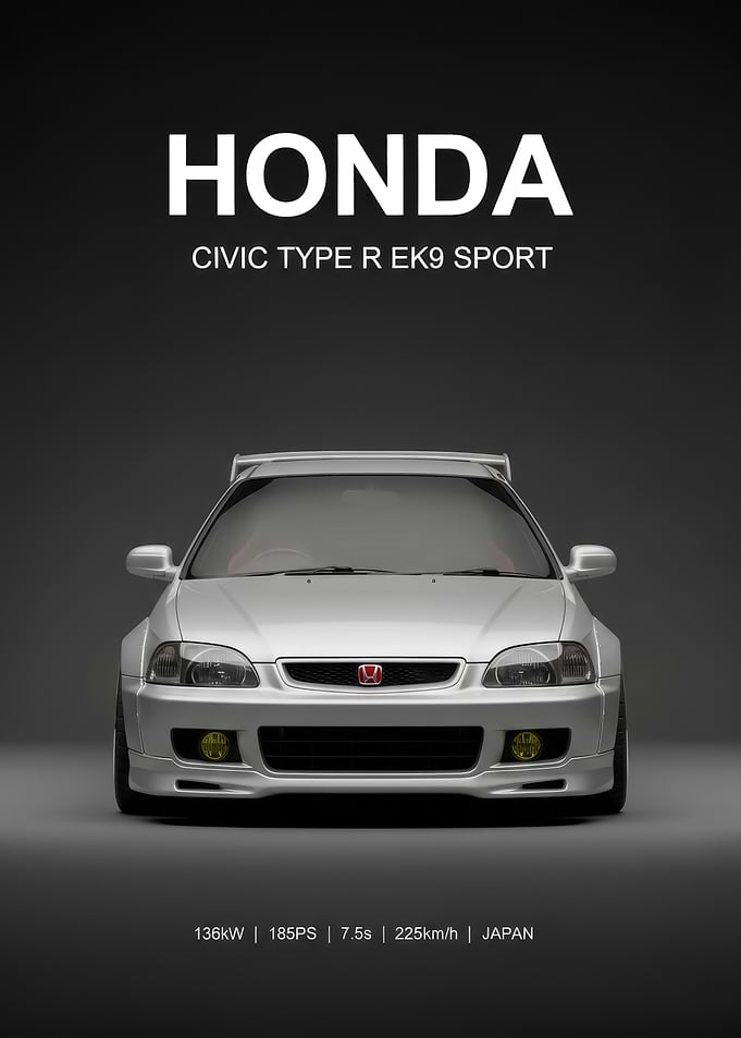 silver Honda Civic Type R EK9 Sport Poster
