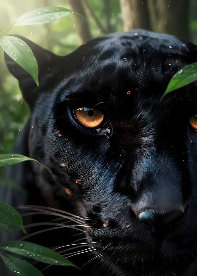 Close-up of a Black Panther in the Rain