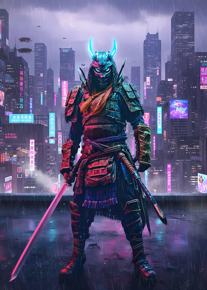 Cyberpunk Samurai in Neon City