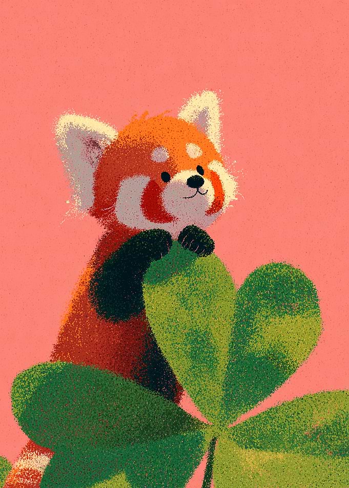 Cute Red Panda with Clover