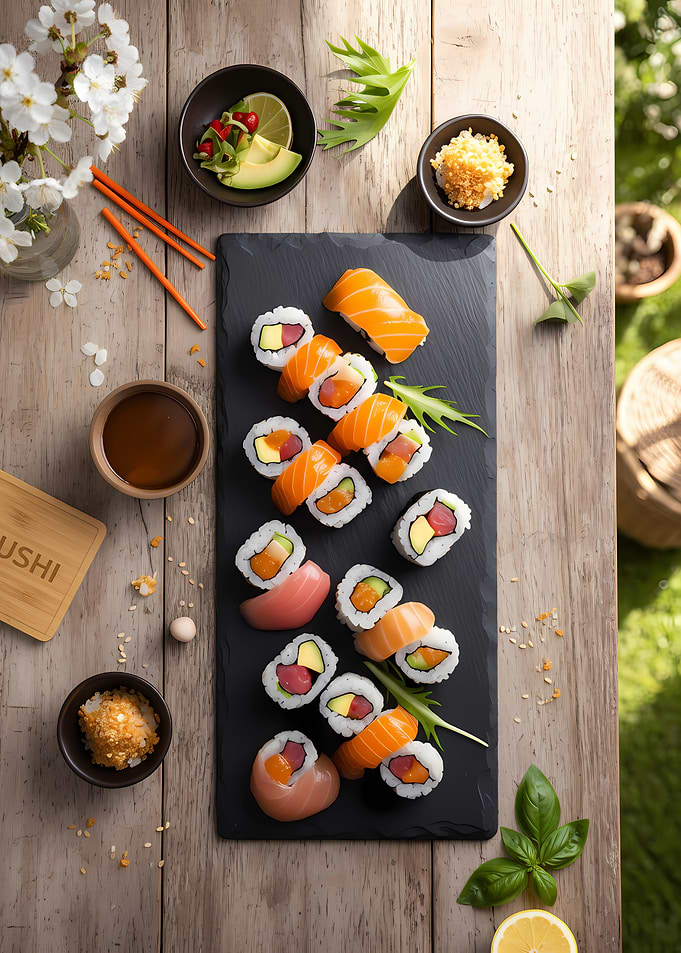 Sushi Platter with Salmon and Avocado