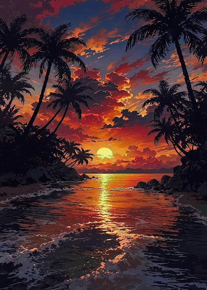 Tropical Sunset Over the Ocean