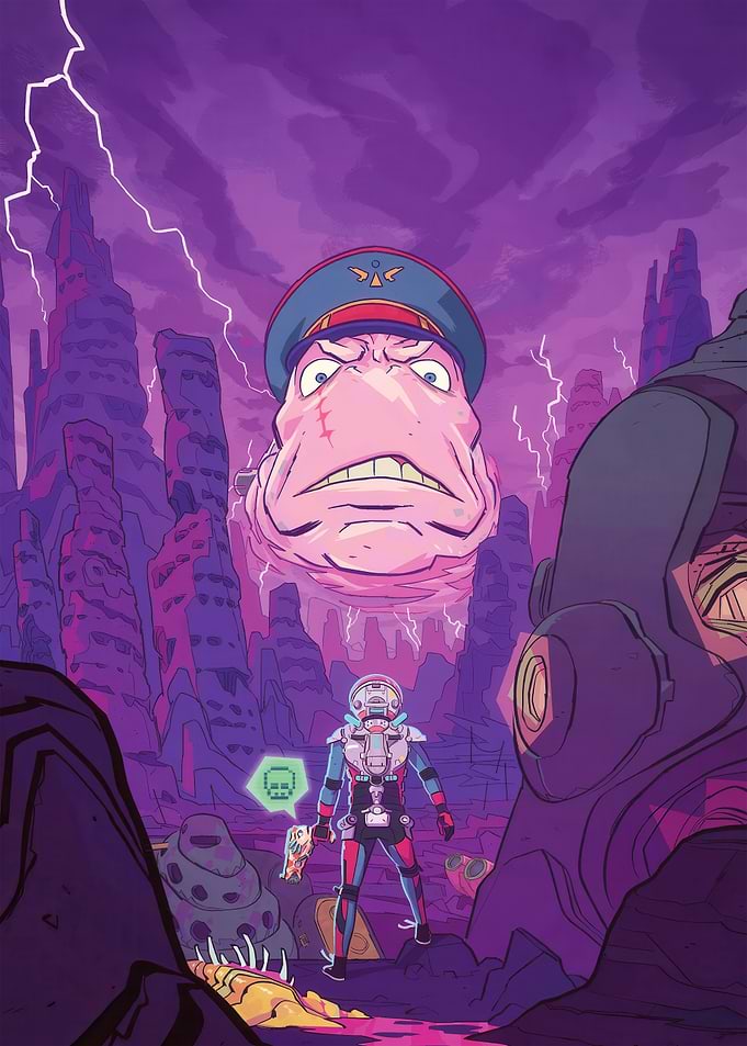 Alien Commander and Astronaut on Purple Planet