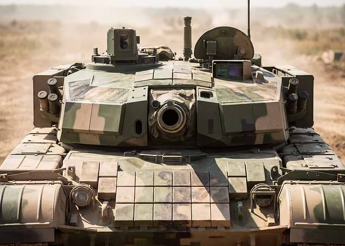 Modern Camouflaged Tank Front View