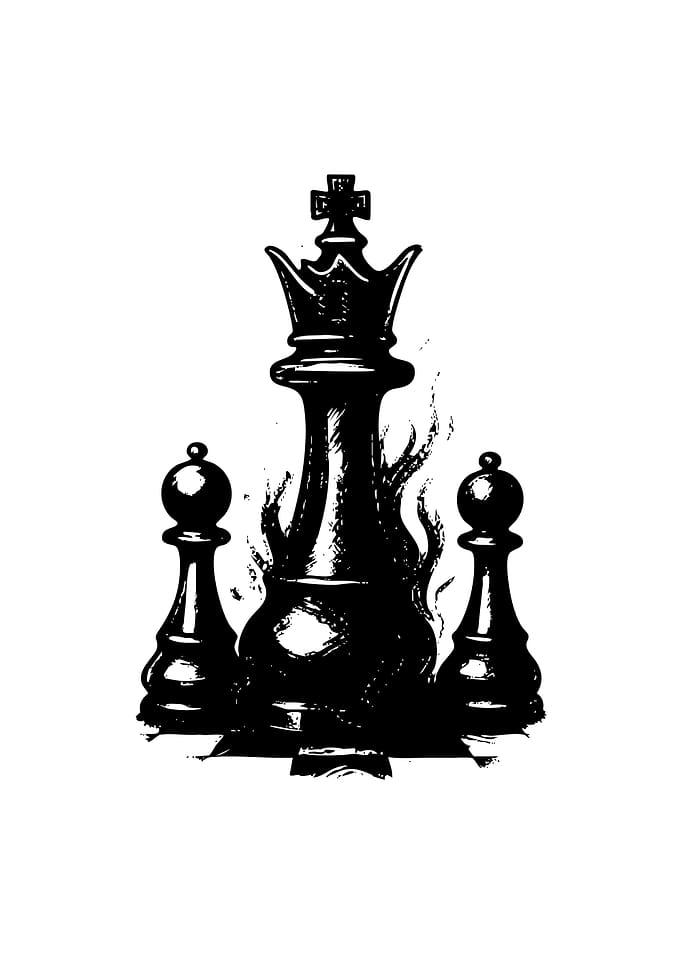Chess King and Pawns on Fire