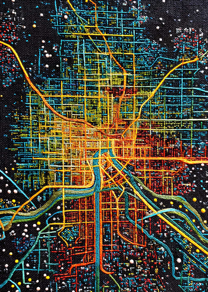 Abstract City Map Embroidery