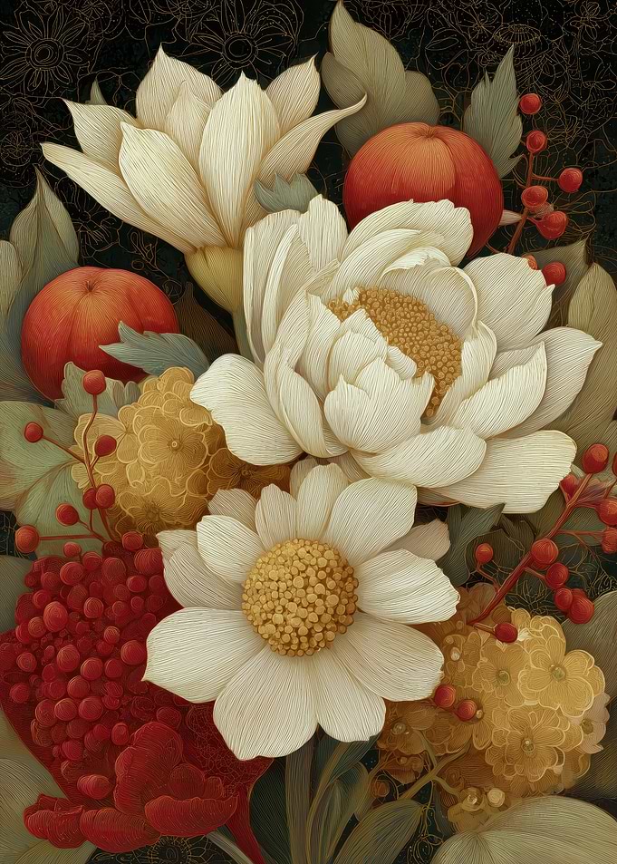 Ornate Floral Arrangement with Fruit