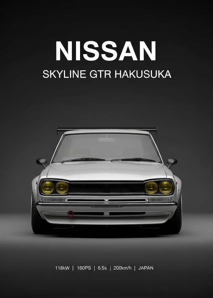 silver Nissan Skyline GT-R Hakusuka Poster