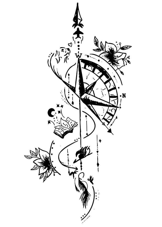 Fantasy Compass Tattoo Design