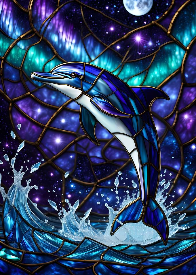 Stained Glass Dolphin in Space