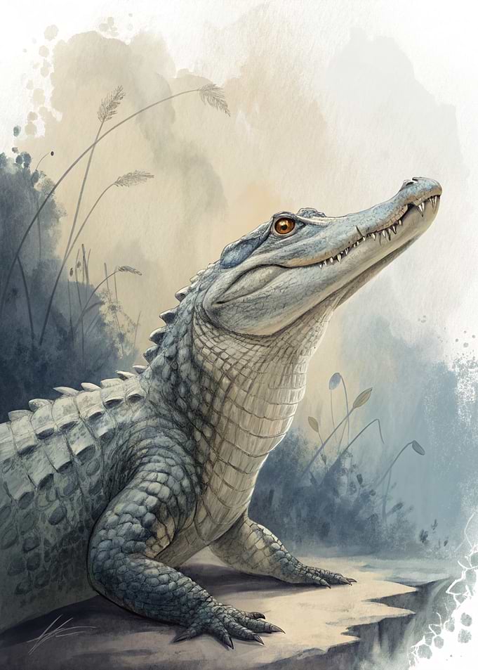 Alligator in a Swampy Landscape