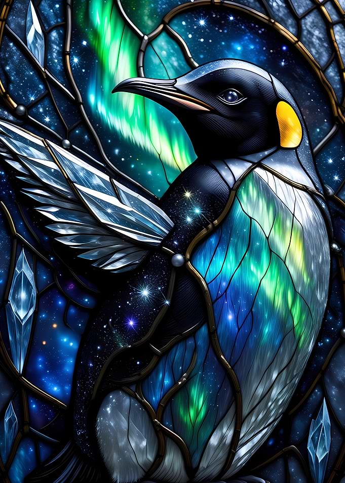 Stained Glass Penguin Aurora