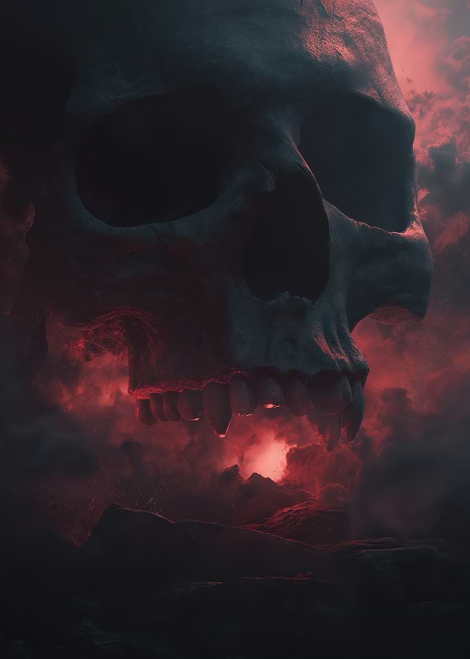 Giant Skull Emerging from Red Clouds