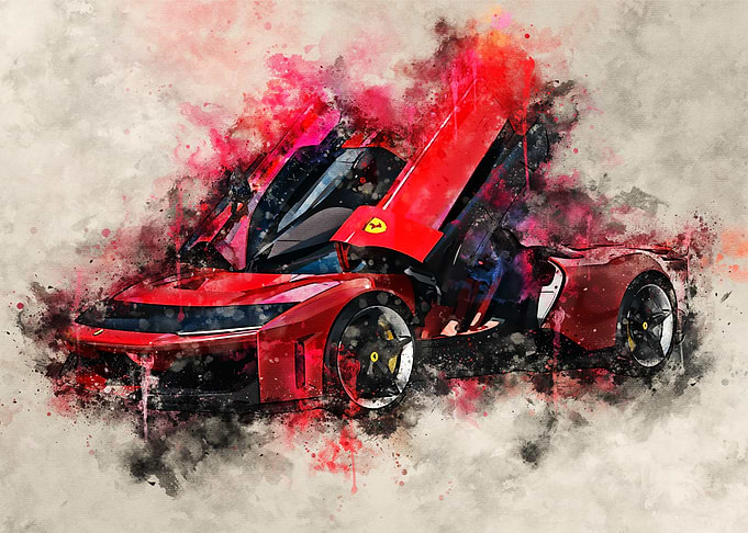Red Ferrari with Doors Open