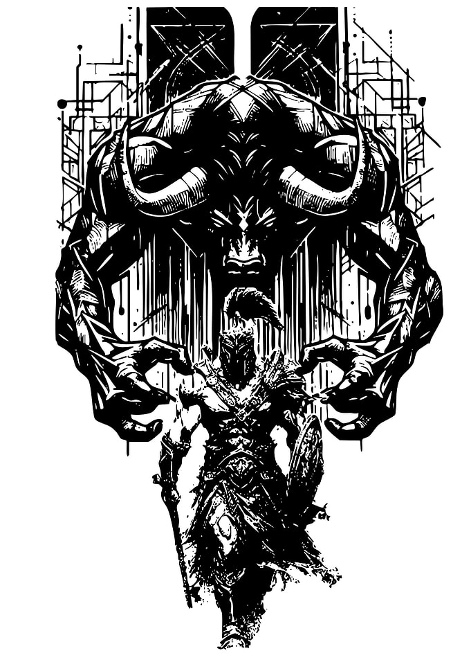 Warrior Facing a Demonic Bull