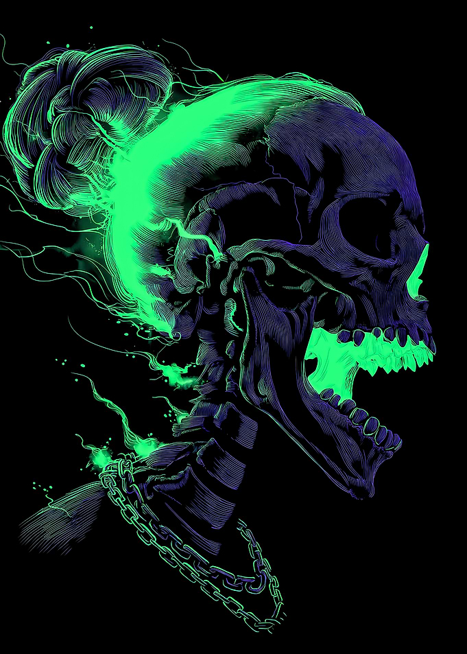 Glowing Skull with Fiery Hair