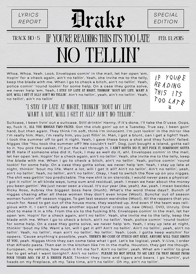 Drake's 'No Tellin'' Lyrics Report