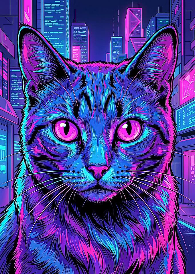 Cyberpunk Cat in Neon City