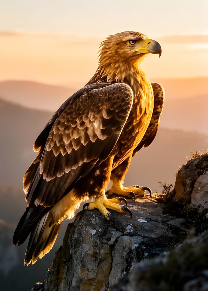 Majestic Eagle on Rocky Perch at Sunset