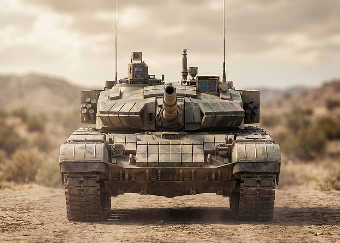 Front View of a Camouflaged Tank