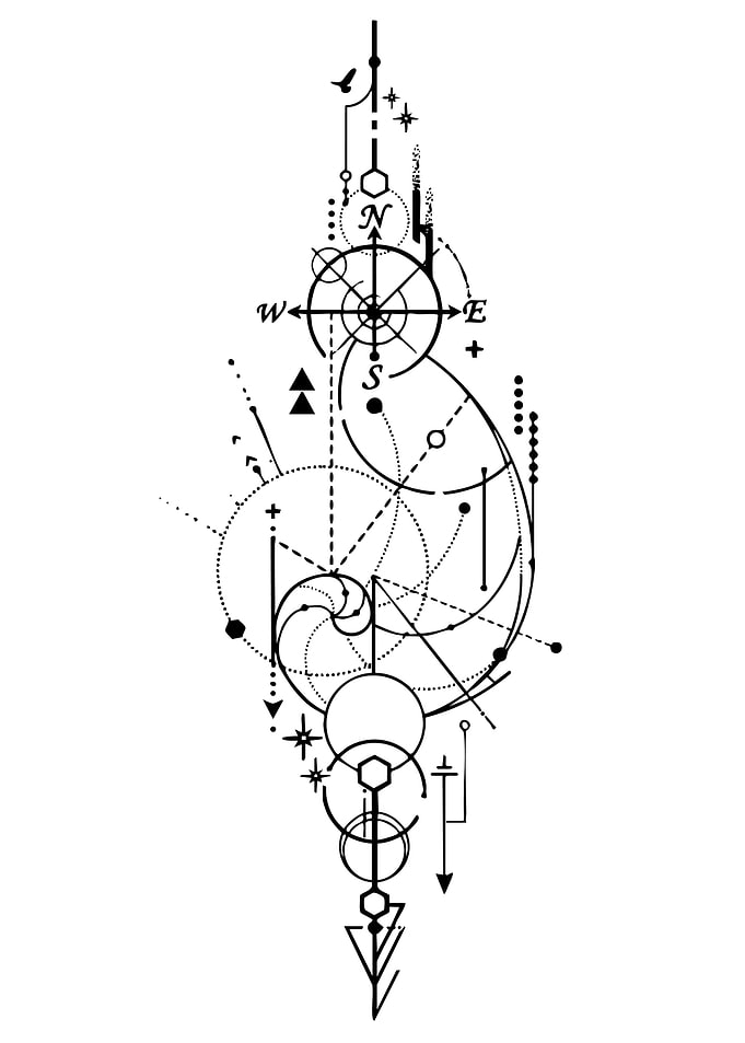 Geometric Compass and Spiral Tattoo Design