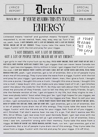 Drake Energy Lyrics Newspaper