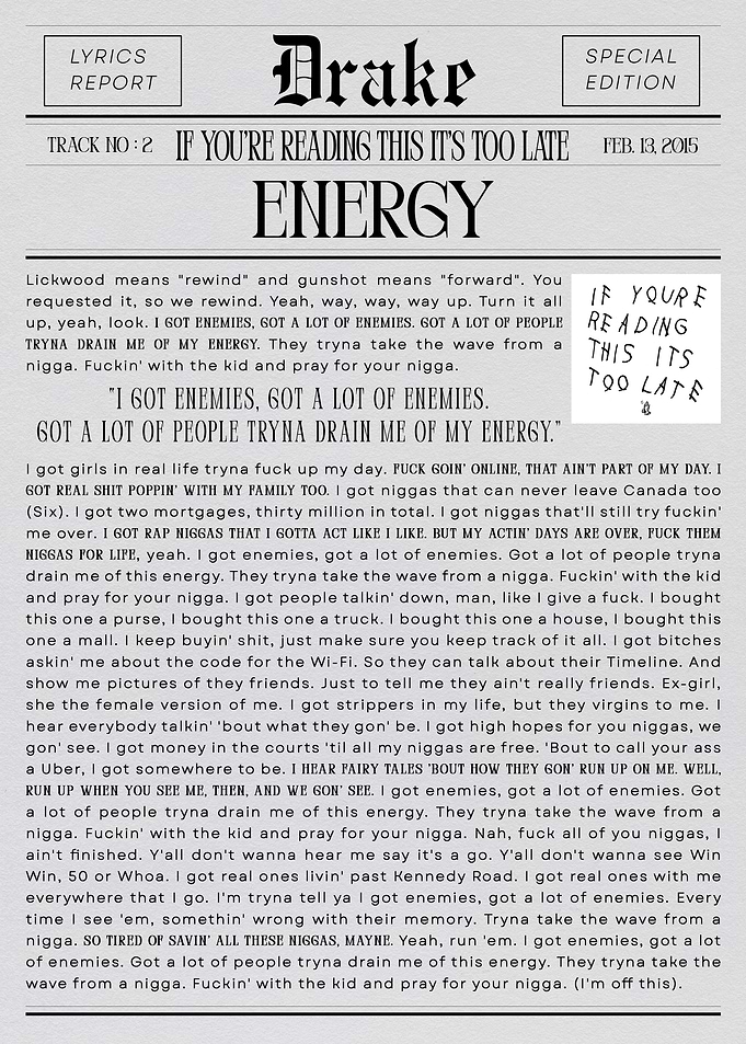 Drake Energy Lyrics Newspaper